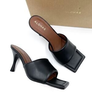 ALOHAS Black Open-Toe Leather Mules